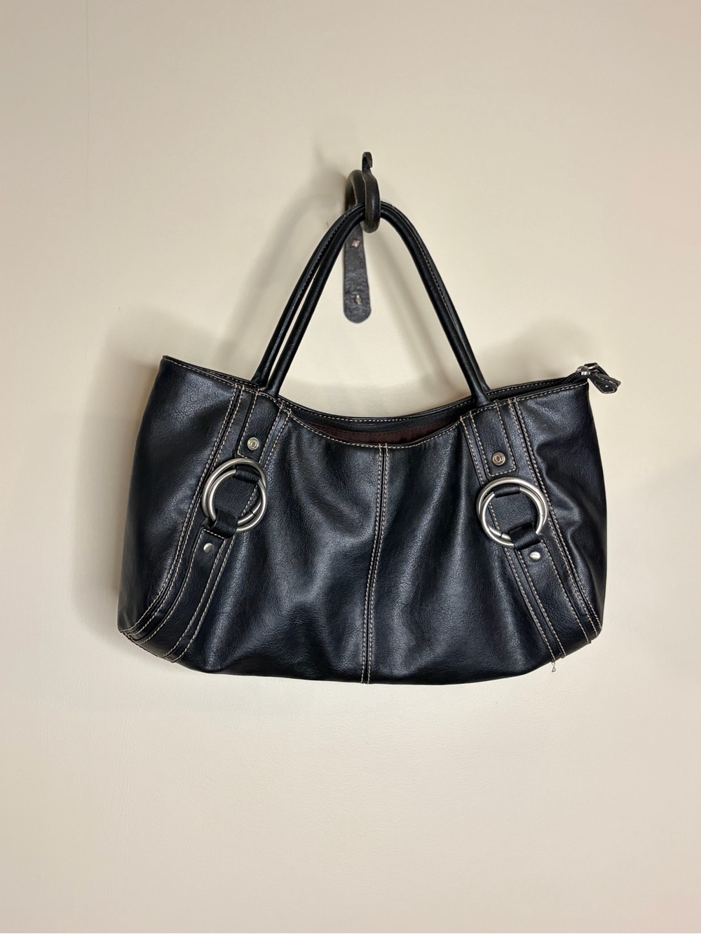 Classic Black Leather Tote Handbag #1125
